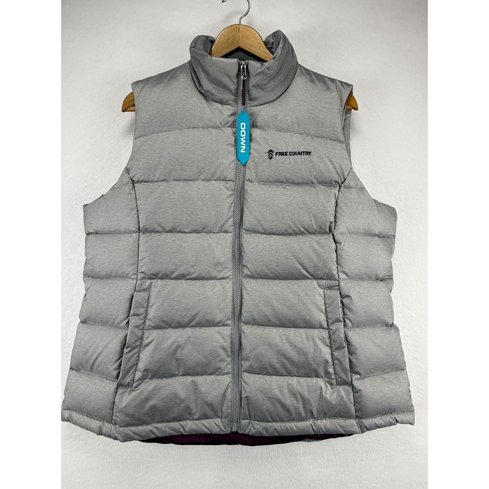 Free Country Down Puffer Vest Womens XL Grey Melange Mahogany New With Tags